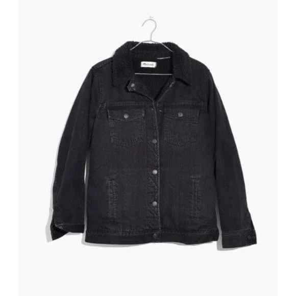 Madewell The Oversized Jean Jacket In Gallagher Black Sherpa